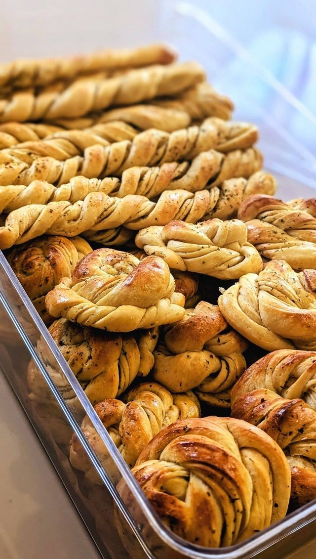 Golden twisted bakes on baking trays